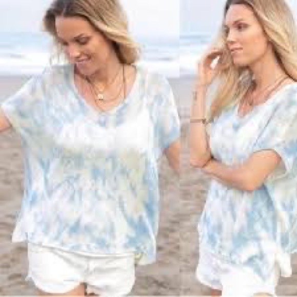 Wooden Ships Blue & White Tie Dye Printed Oversized Short Sleeve Knit Sweater XS - Picture 11 of 11